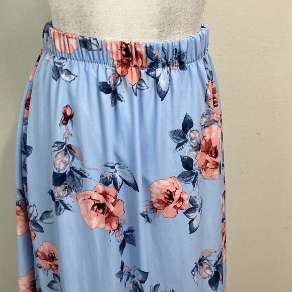 Miami Skirt size Small Blue Pink Roses Floral Ruffles Long High Low Wedding - Picture 9 of 11